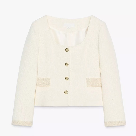 ZARA ROUND NECK TEXTURED BLAZER SIZE L - Picture 9 of 13